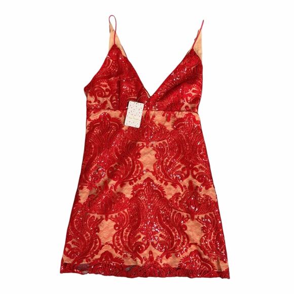 NEW Free People Night Shimmers Mini Dress Red Size 12 - Picture 5 of 11